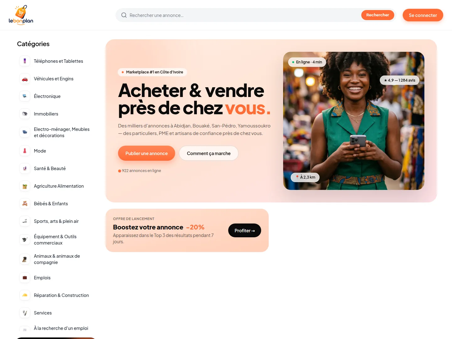 Aperçu de la page d'accueil de LeBonPlan